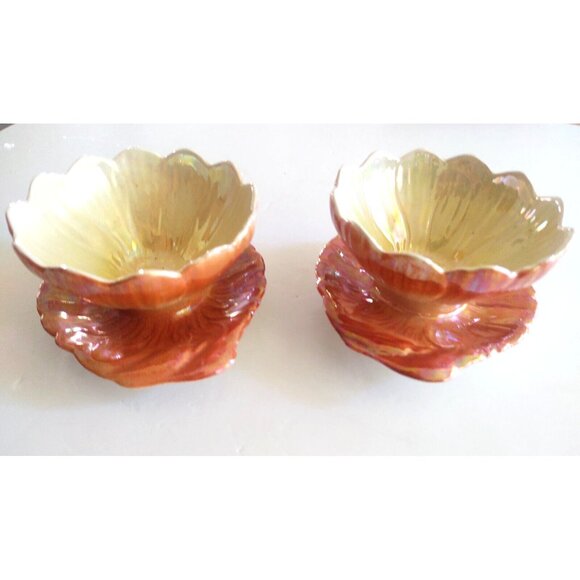 VINTAGE Royal Winton Grimwades Lustre Glaze Lotus Orange Desert Bowls Set of 2 - Picture 1 of 7